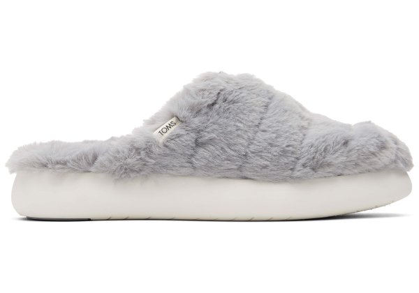 Alpargata Mallow Mule Fluff Grey Faux Fur Slipper | TOMS