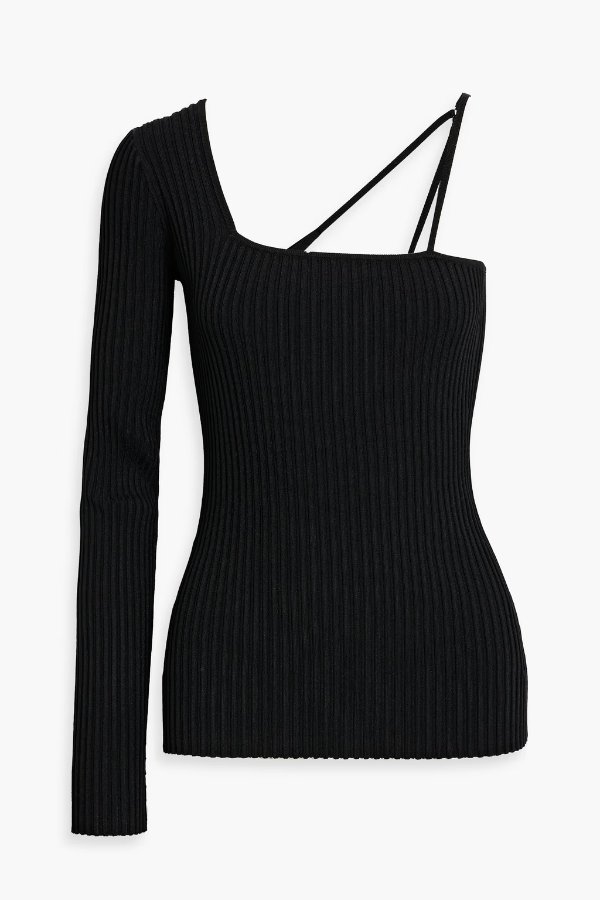 One-sleeve ribbed-knit top