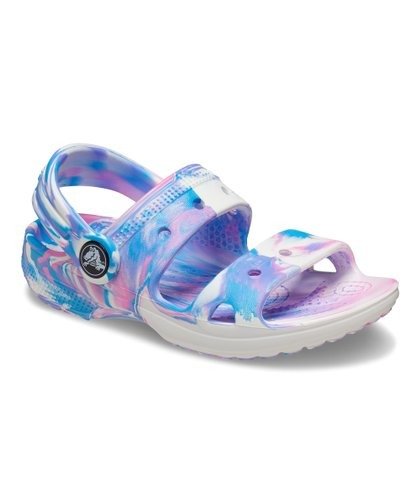 White & Pink Marbled Classic Sandal - Girls