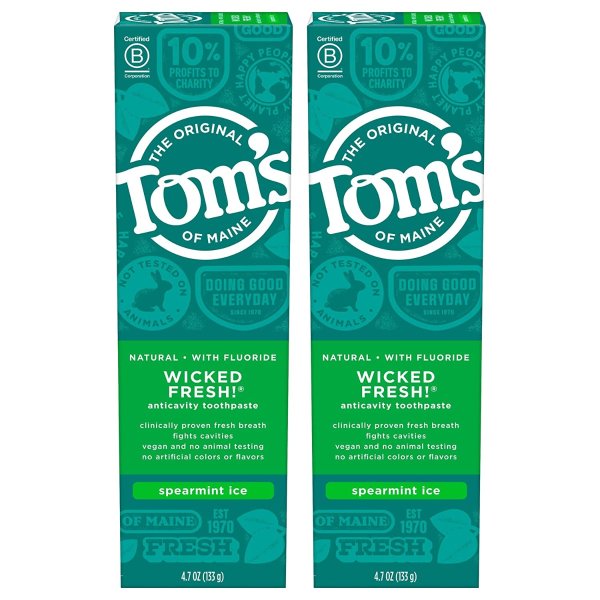 Natural Wicked Fresh! Fluoride-Toothpaste, Spearmint, 4.7 oz. 2-Pack
