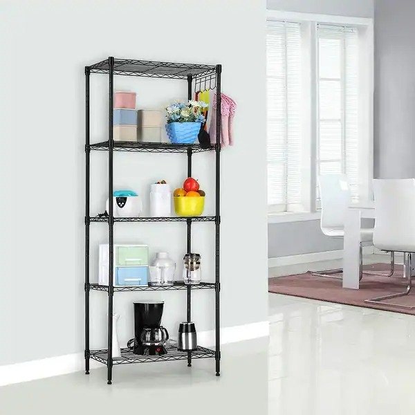 5-Shelf Adjustable Floor Standing Carbon Steel Storage Rack Black