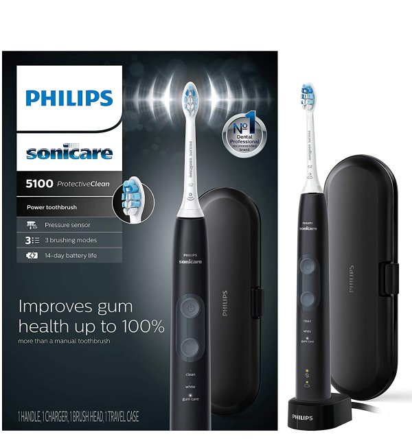 ProtectiveClean 5100 Gum Health, Rechargeable electric toothbrush with pressure sensor, Black HX6850/60