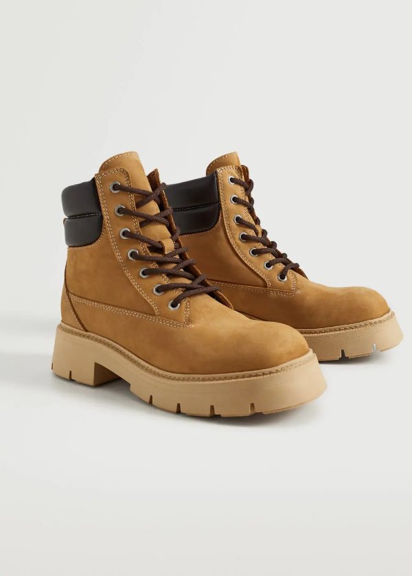 Lace-up leather boots - Women | MANGO OUTLET USA