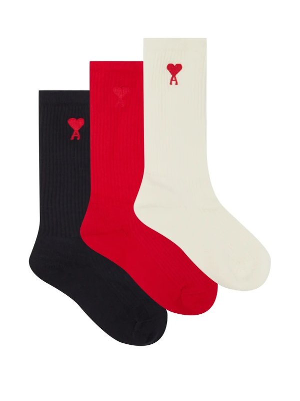 Pack of three logo organic cotton-blend socks | AMI