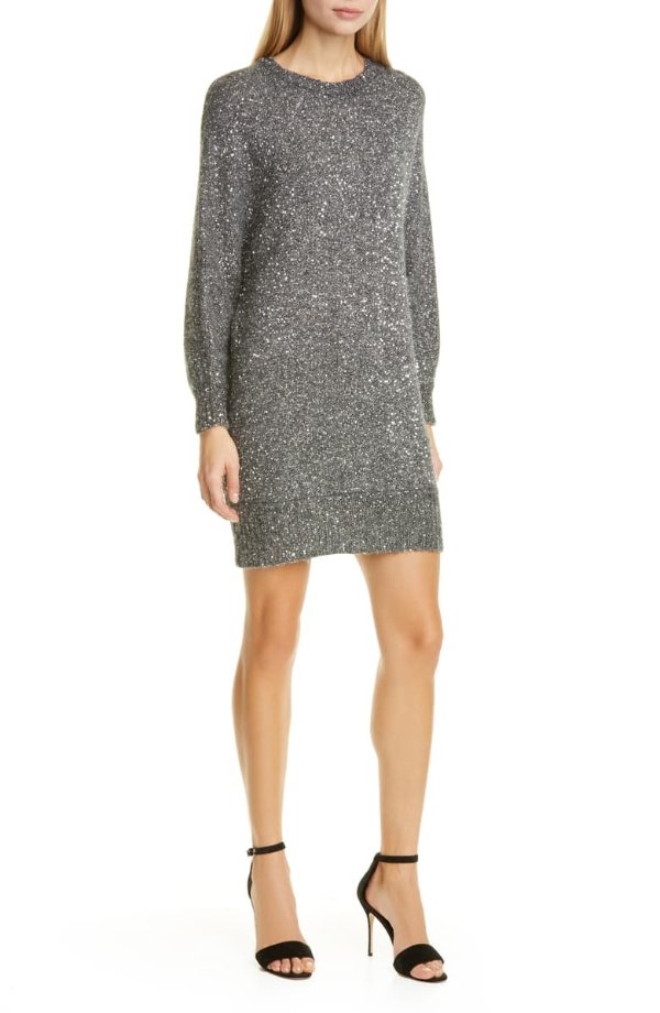 Sequin Long Sleeve Sweater Minidress