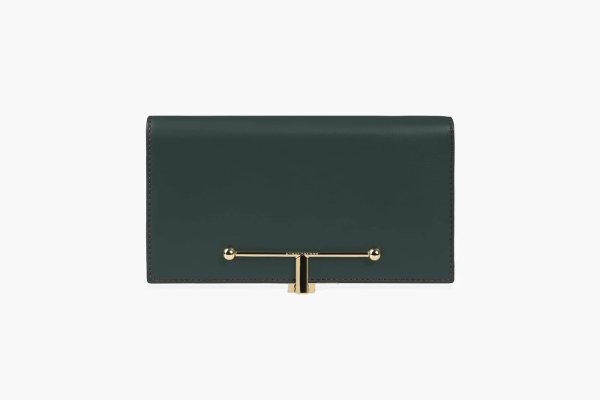 Large Melville Street Wallet - Bottle Green/Seagrass with Wine Stitch