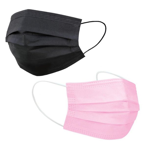 Disposable 3-ply Face Masks in Pink and Black (50 - 200 Masks)