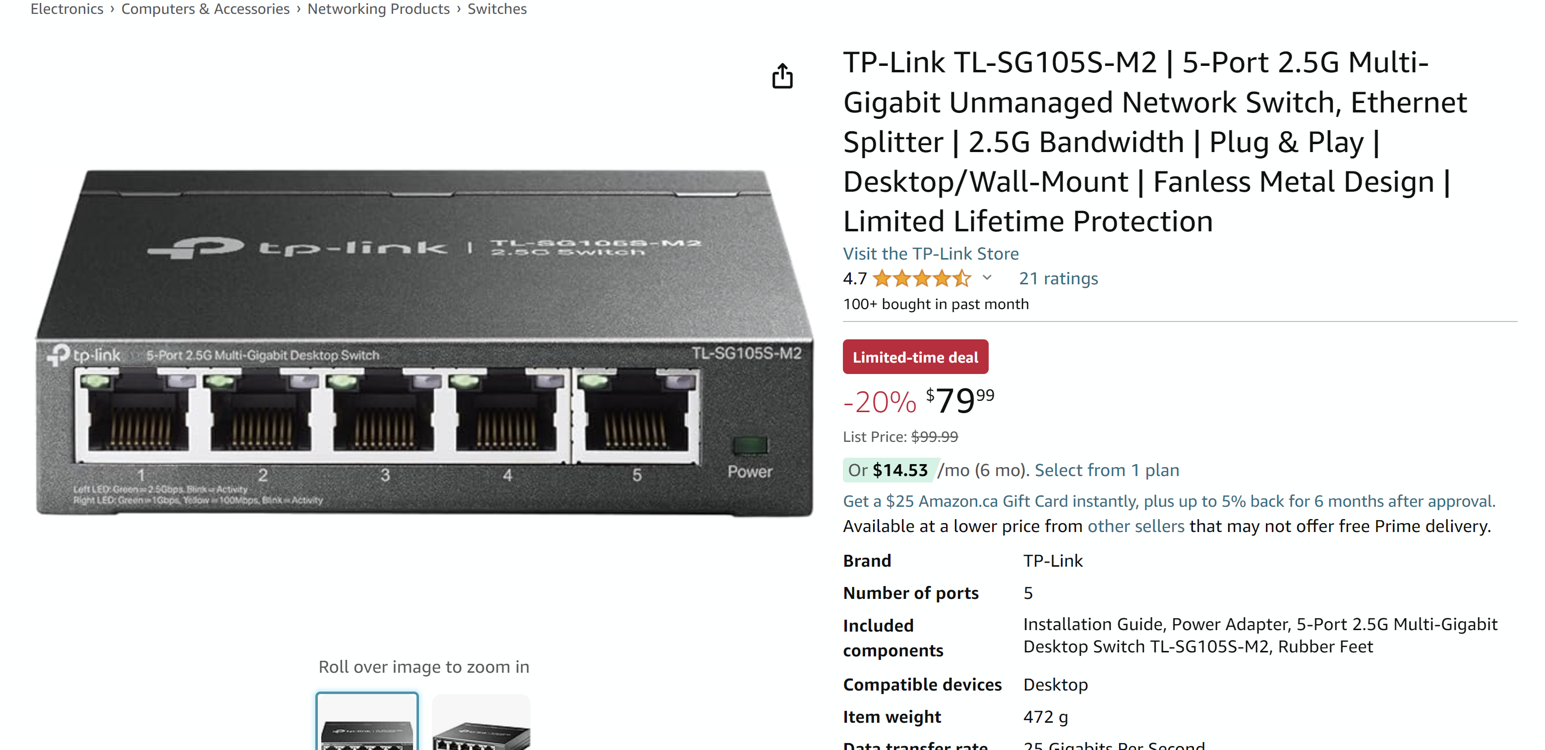 TP-Link TL-SG105S-M2 | 5-Port 2.5G Multi-Gigabit Unmanaged Network Switch, Ethernet Splitter