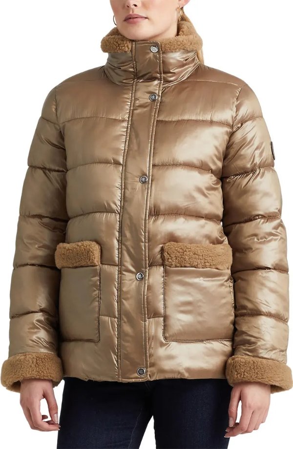 Puffer Jacket with Faux Fur Trim