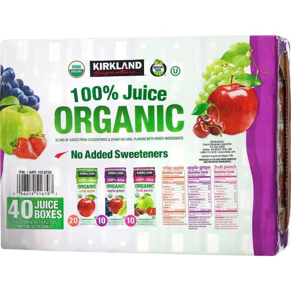 Signature Organic 100% Juice, Variety Pack, 6.75 fl oz, 40-count