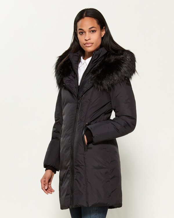 Faux Fur-Trimmed Hooded Padded Coat