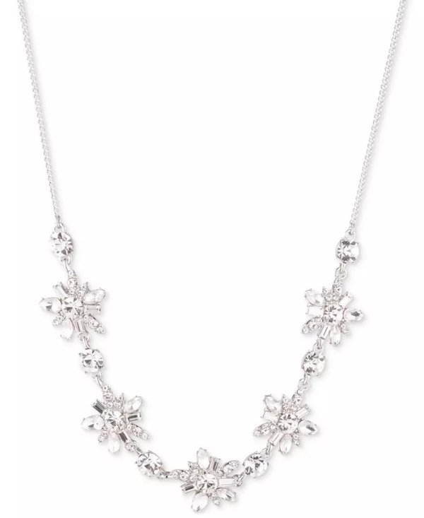 Silver-Tone Crystal Cluster Stone Frontal Necklace, 16" + 3" extender