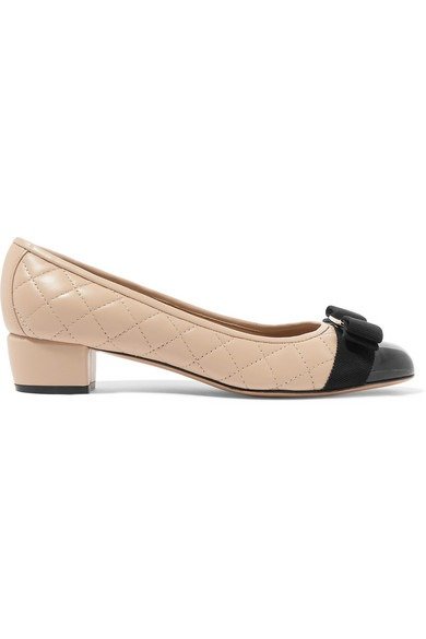 Vara bow-embellished patent and quilted-leather pumps