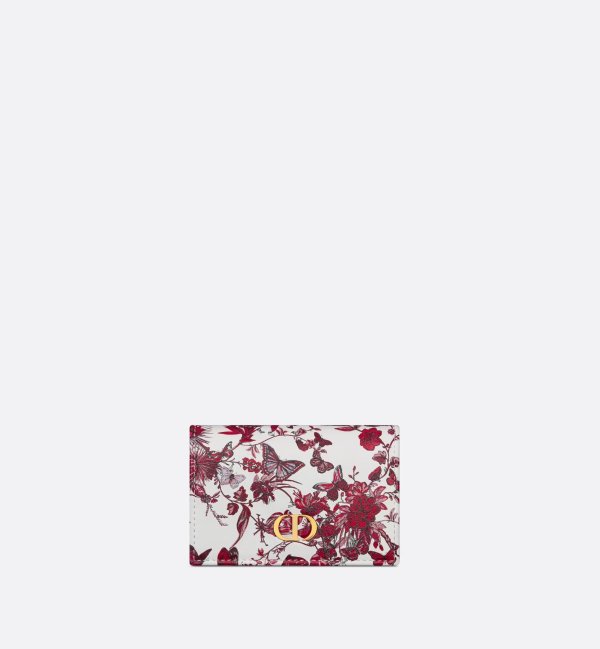 Caro Glycine Wallet White and Red Calfskin with Le Coeur des Papillons Print