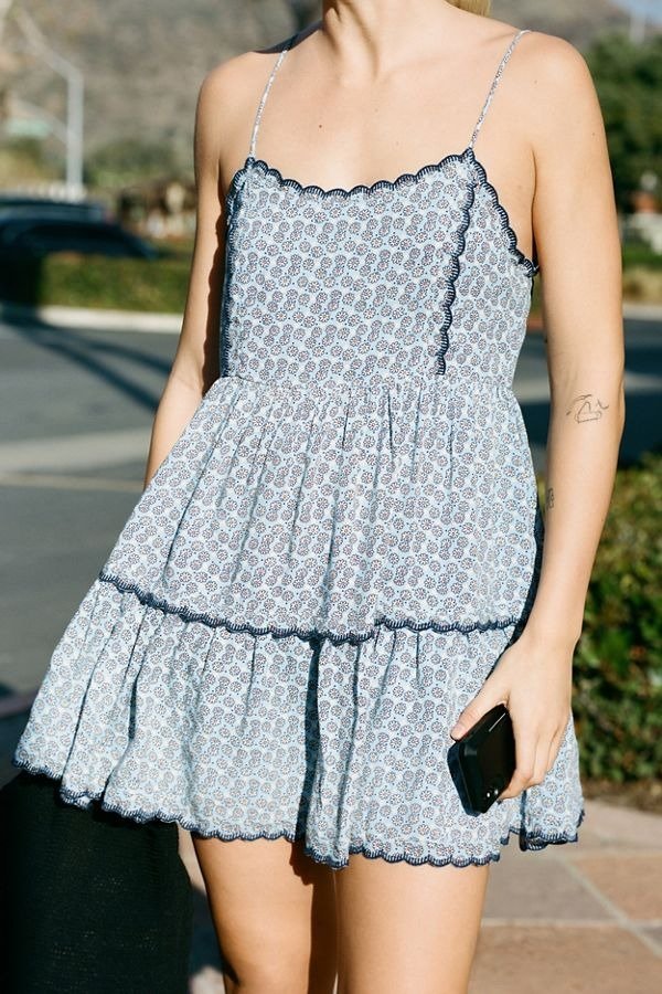UO Hanna Rayon Scallop Babydoll Mini Dress