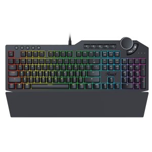 Rosewill Mechanical Gaming Keyboard, 15 RGB Backlit Modes, 2-Port USB Passthrough, Media Keys and Multifunctional Volume Dial, Magnetic Wrist Rest, Tactile Brown Switches