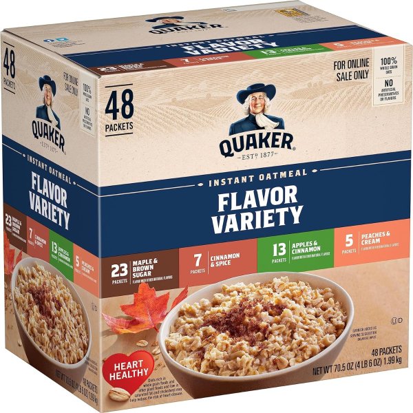 Instant Oatmeal, 4 Flavor Variety Pack, Individual Packets, 48 Count