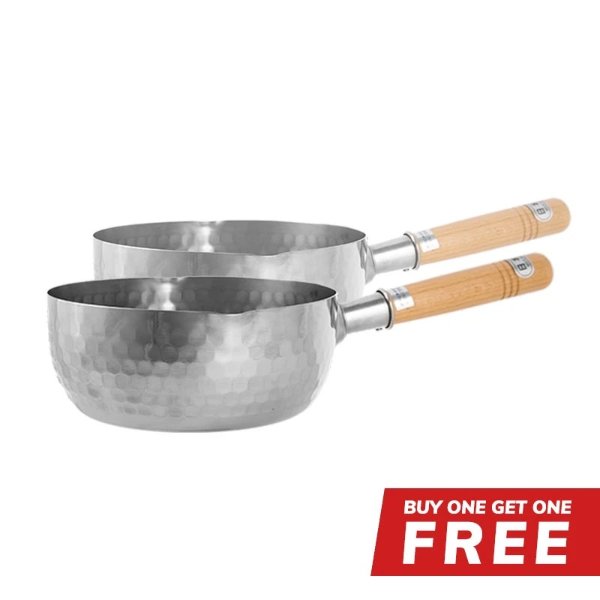 Buy 1 Get 1 Free - [Made In Japan] 1.7QT Stainless Steel Cooking Pot/Sauce Pan With Wooden Handle