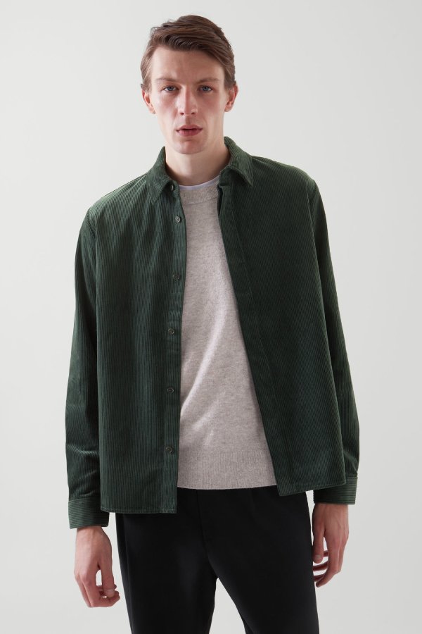 RELAXED-FIT CORDUROY OVERSHIRT - Dark green - Shirts - COS