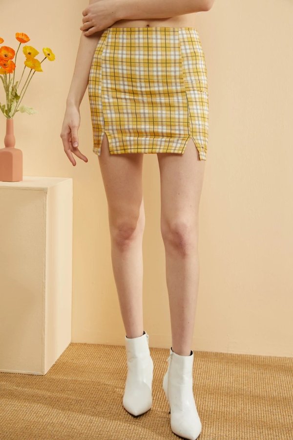 Vintage Plaid Skirt (Yellow)