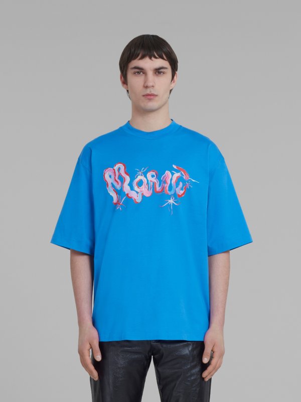 Marni Marni Blue cotton T-shirt with Marni Whirl print | Marni 475.00