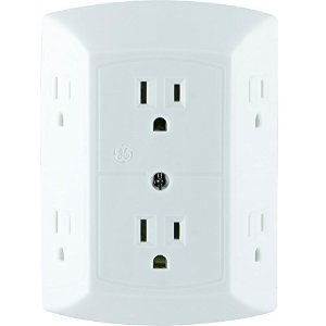 GE 6 Outlet Wall Plug Adapter Power Strip, Extra Wide Spaced Outlets for Cell Phone Charger
