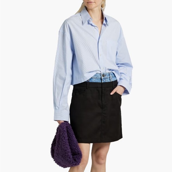 Twill-paneled denim mini skirt