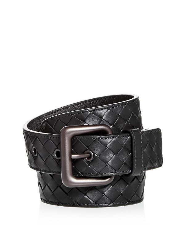 Men's Matte Buckle Woven Leather Belt