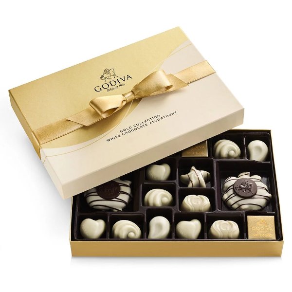 White Chocolate Assortment Gift Box, Gold Ribbon, 22 pc.