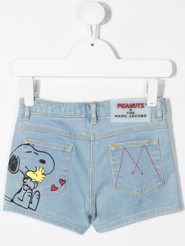Snoopy-print mid-rise denim shorts
