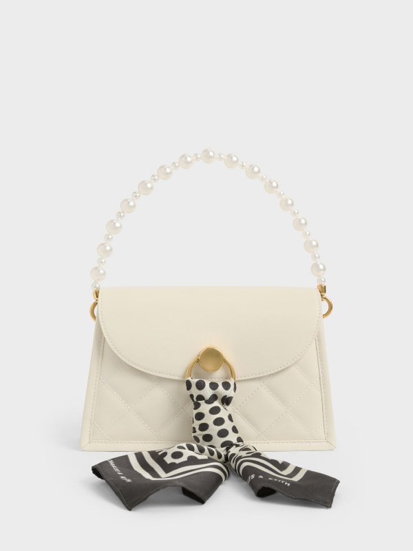 Cream Roza Scarf Quilted Trapeze Bag | CHARLES &amp; KEITH