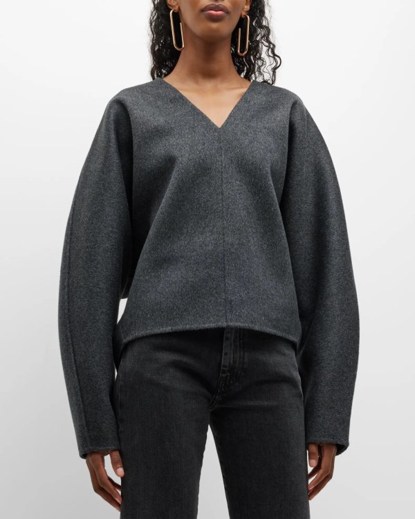 V-Neck Brushed Wool-Cashmere Pullover