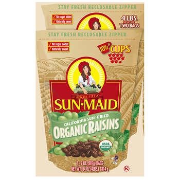 Organic California Sun-Dried Raisins, 2 lbs, 2-count