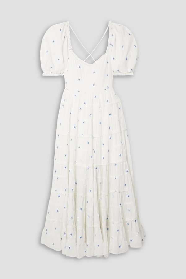 Cannes tiered embroidered cotton maxi dress
