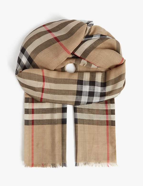 Giant check wool-silk scarf