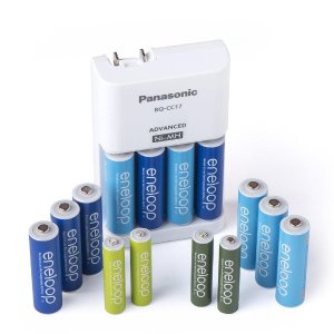 Panasonic K-KJ17MZ104A eneloop Special Power Pack, NEW 2100 Cycle 10AA / 4AAA colored cells w/ "Advanced" Battery Charger"