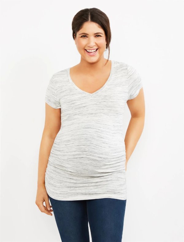 Spacedye Side Ruched Maternity Tee- GreySpacedye Side Ruched Maternity Tee- Grey