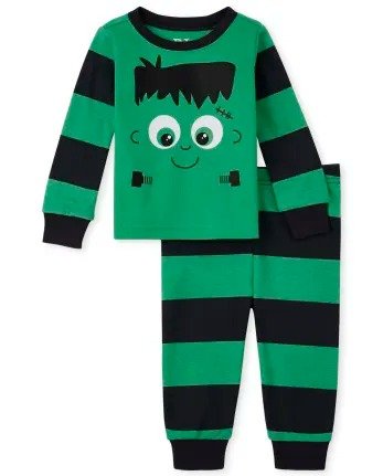 Unisex Baby And Toddler Halloween Long Sleeve Frankenstein Snug Fit Cotton Pajamas | The Children's Place - GREENSHEEN