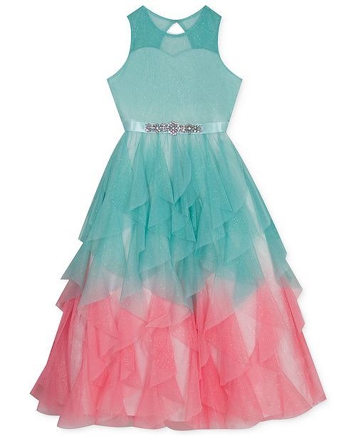 Big Girls Ombre Cascading Tulle Gown