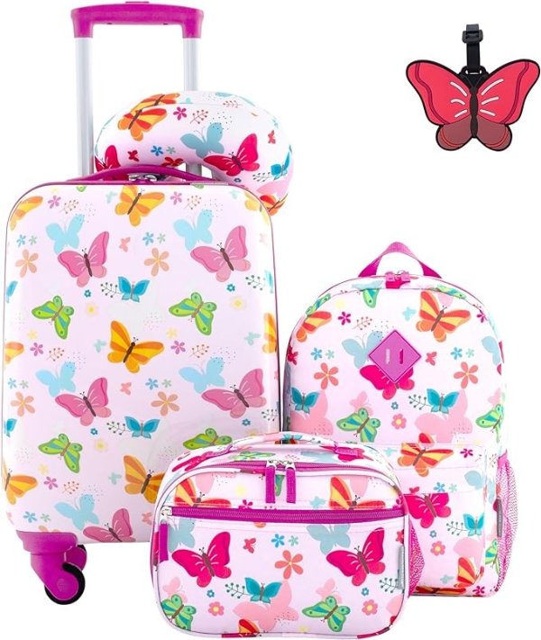 5 Piece Kids' Luggage Set, Butterfly