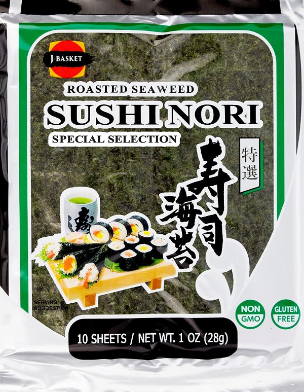 J-BASKET Seaweed Sushi Nori, 10 Sheets, Net. Wt.,1 Ounce (Pack of 1)