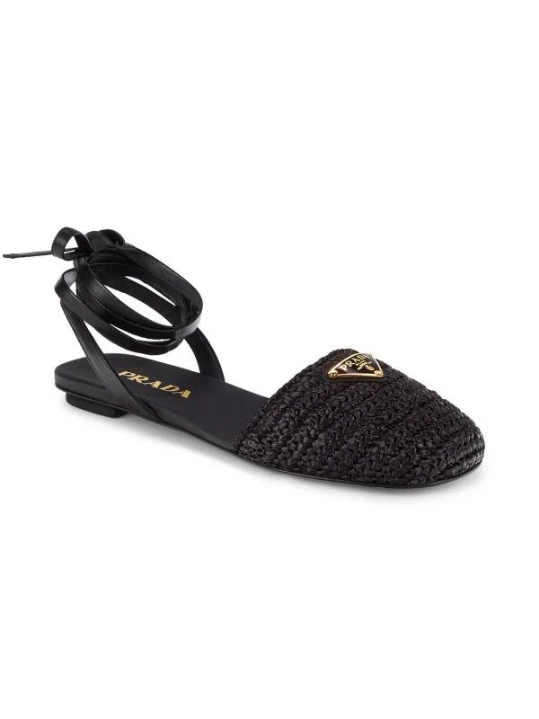 Woven Leather Tie Flat Sandals