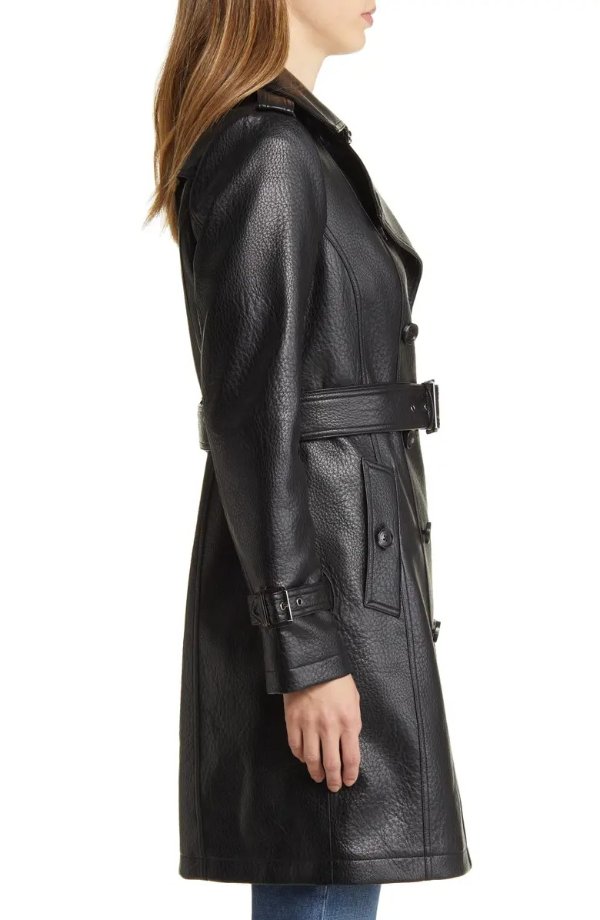 Double Breasted Faux Leather Coat