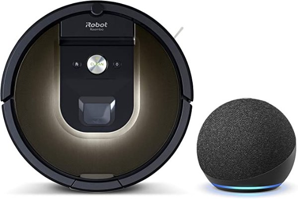 Roomba 981 Robot Vacuum - Wi-Fi, Works with Alexa, Ideal for Pet Hair, Carpets, Hard Floors, Power Boost Technology with Echo Dot (4th Gen)