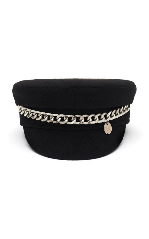 Chain-Embellished Wool Baker Boy Cap
