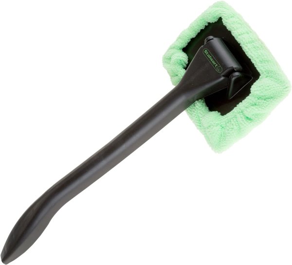 Windshield Cleaner with Microfiber Cloth, Handle and Pivoting Head- Glass Washer Cleaning Tool