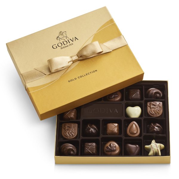 Assorted Chocolate Gold Gift Box, Gold Ribbon, 18 pc.