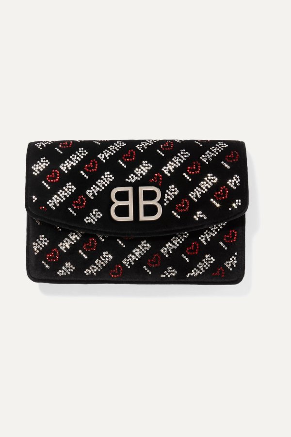 BB crystal-embellished suede shoulder bag