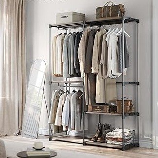 Portable Closet, Freestanding Closet Organizer, Clothes Rack with Shelves, Hanging Rods, Storage Organizer, for Cloakroom, Bedroom, 54.3 x 16.9 x 71.7 Inches, Taupe URYG025R02