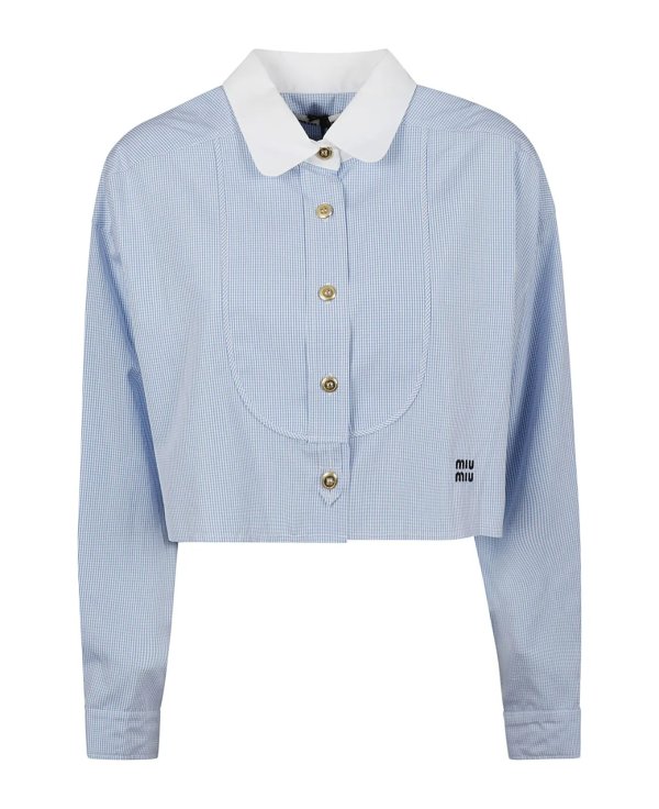 Logo Embroidered Check Cropped Shirt